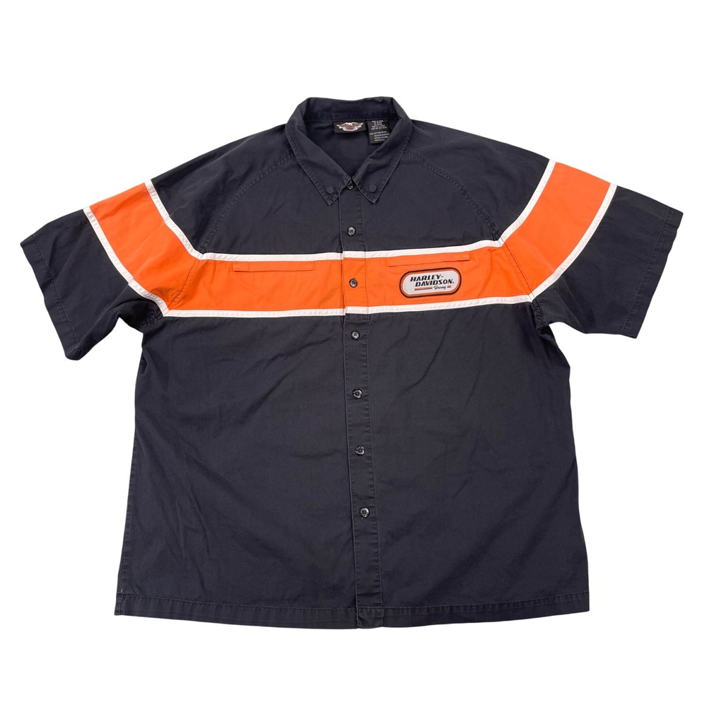 Harley-Davidson Button Up Shirt Mens XL Black Orange Racing 96286-00VM 2005 VTG